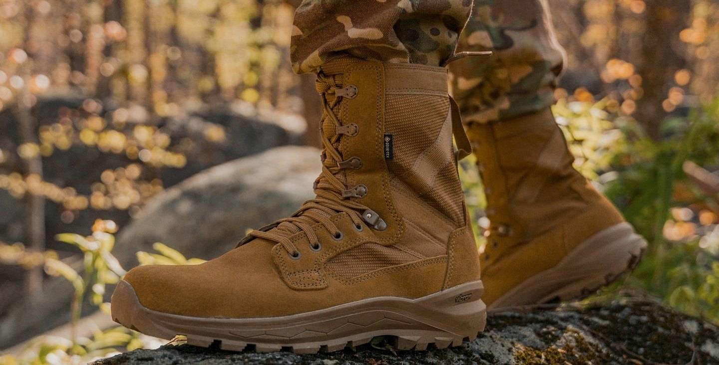 Side profile of military combat boots