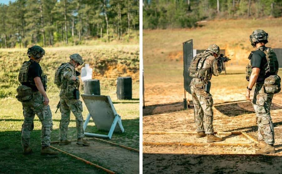 Army soldiers in uniform holding riftles in target competition