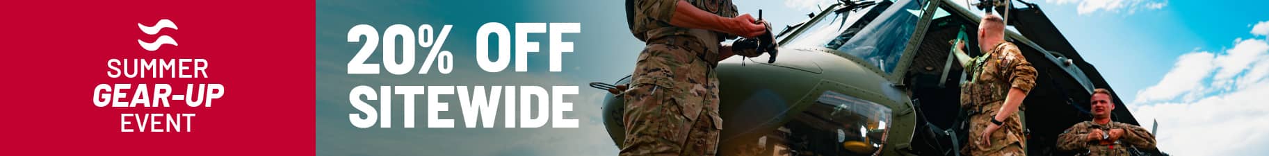 Summer gear up event 20% off sitewide.