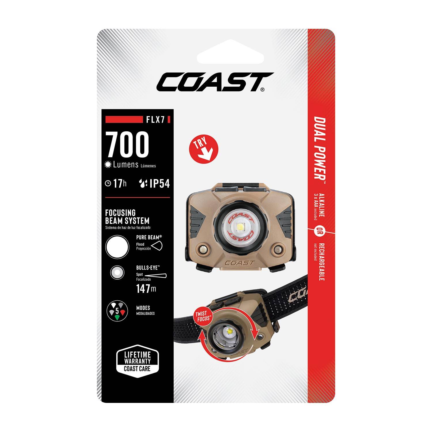 Coast FLX7 Dual Power Tri-Color Headlamp | U.S. Patriot