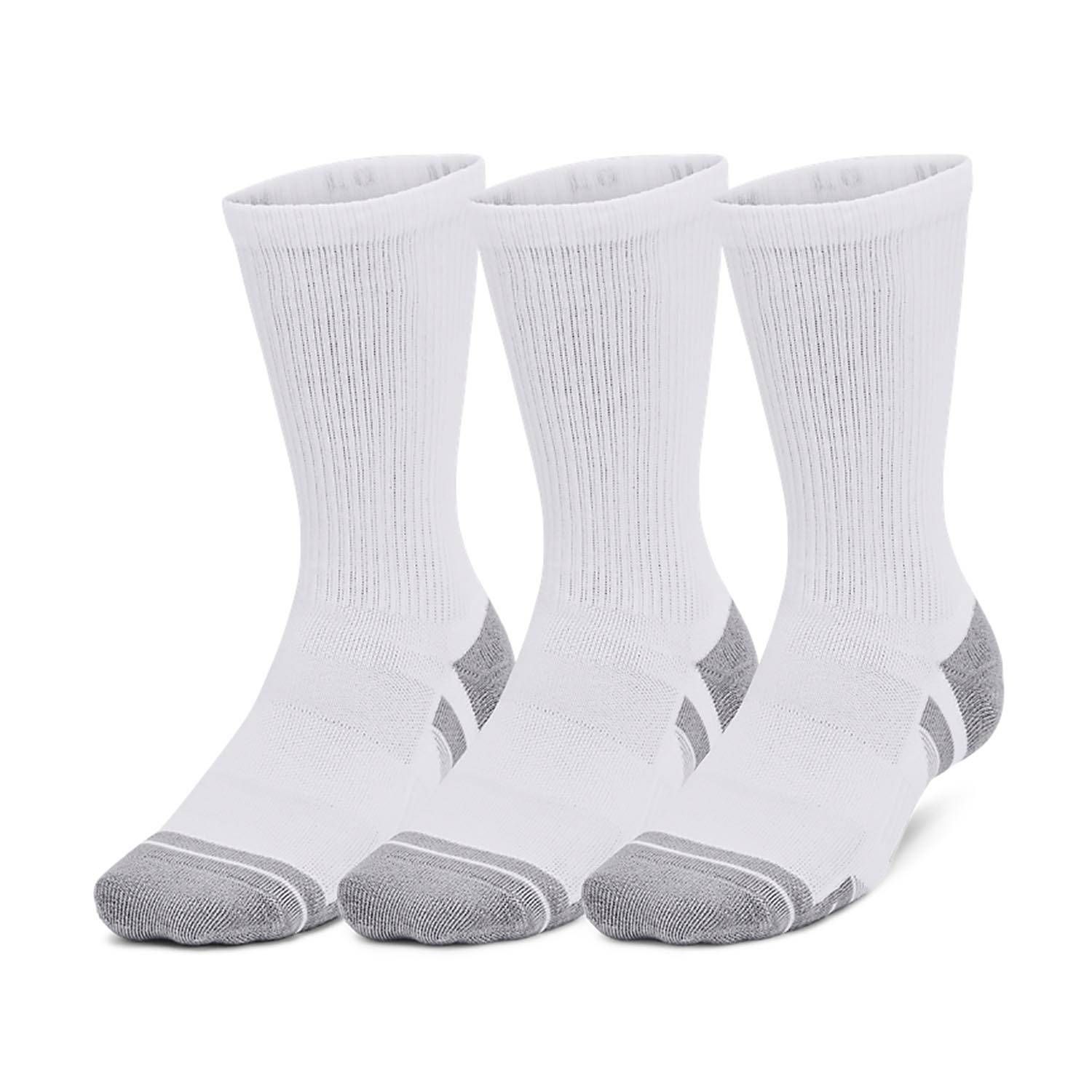 Under Armour Performance Tech Crew Socks, 3 Pack White/Grey