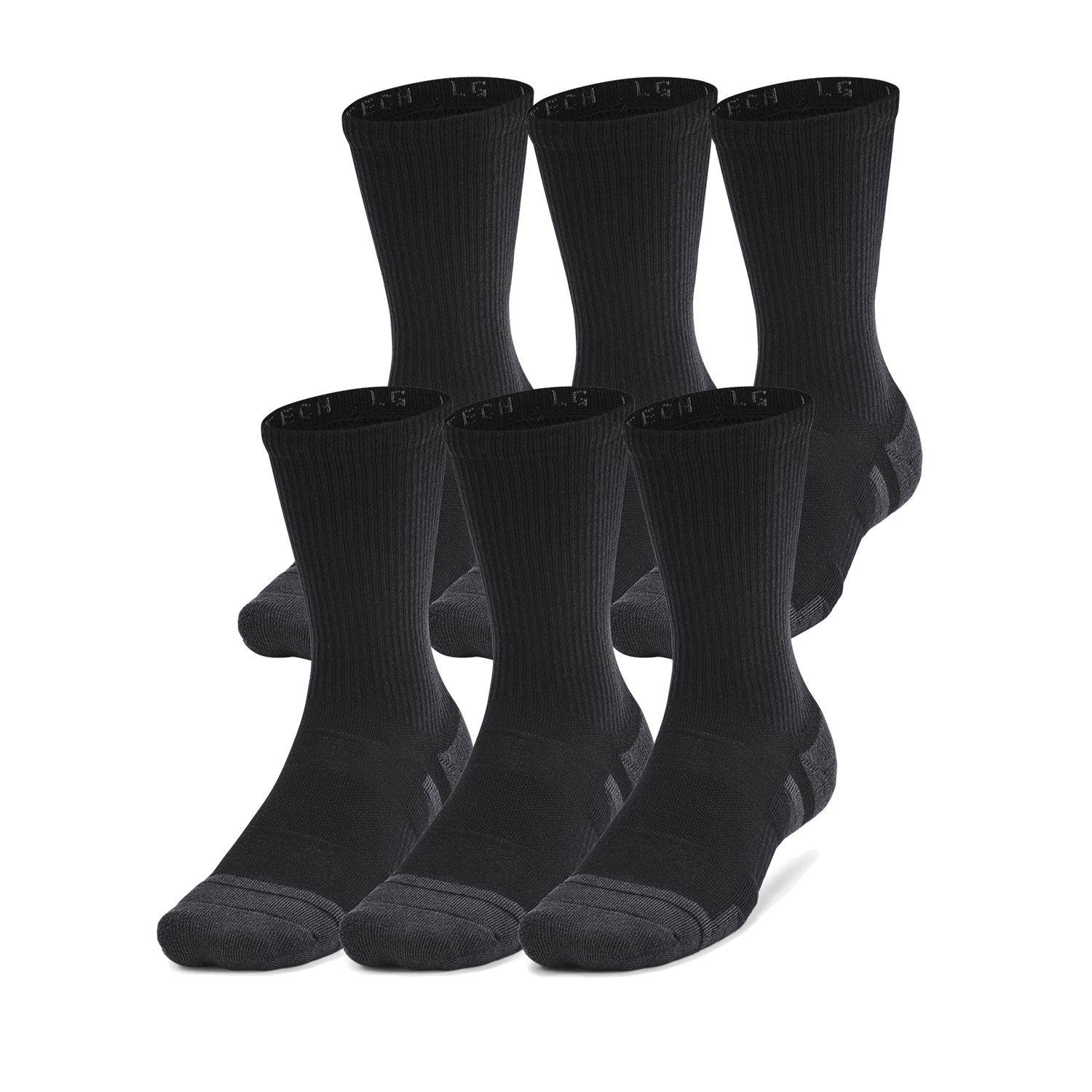 UNDER ARMOUR UNISEX PERFORMANCE TECH CREW SOCKS, 6 PACK