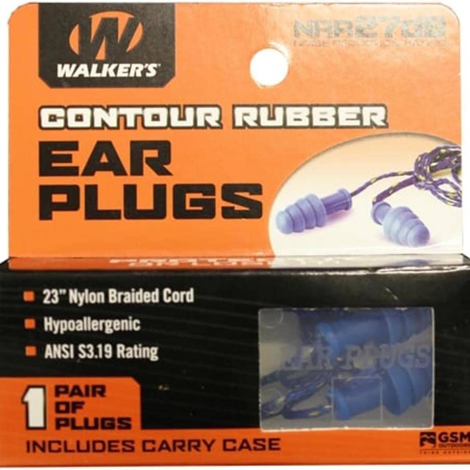 Walker's NRR 25dB Corded Ear Plugs, 2 pairs