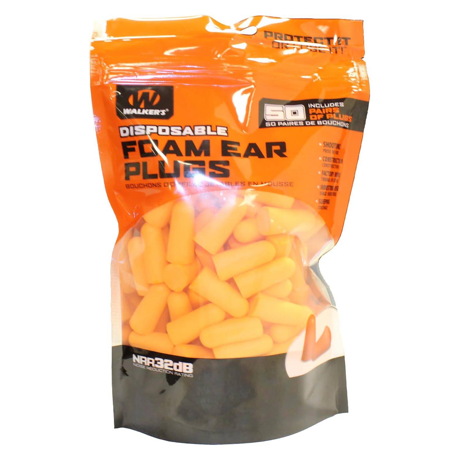 Walker's Foam Ear Plugs, 50 Pair Bag