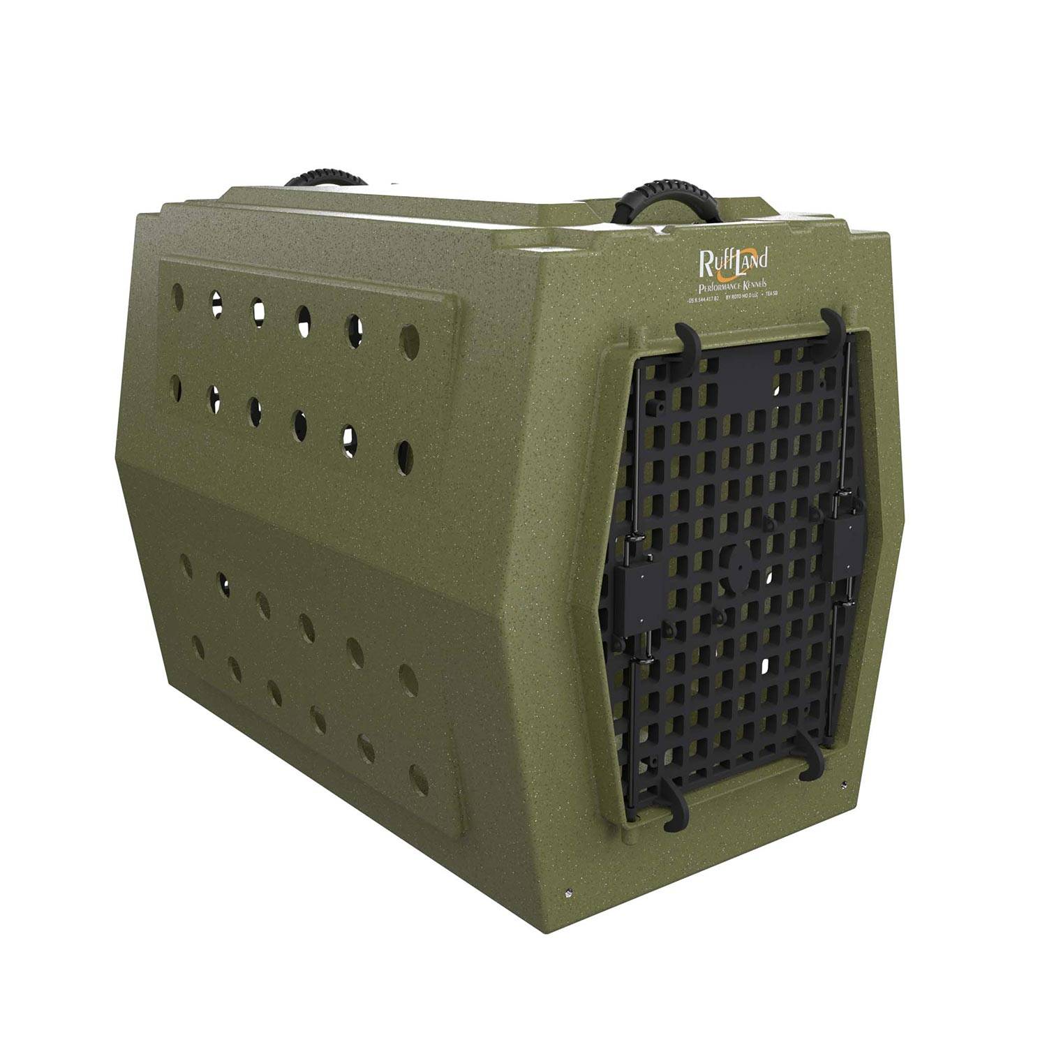 RUFF LAND KENNELS LARGE, DOUBLE DOOR, FRONT AND BACK OLIVE