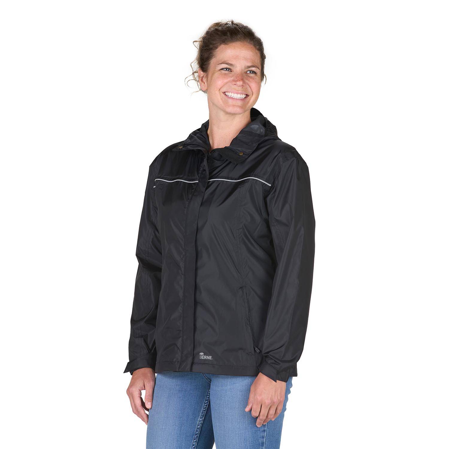 BERNE WOMENS COASTLINE LIGHTWEIGHT HOODED RAIN JACKET