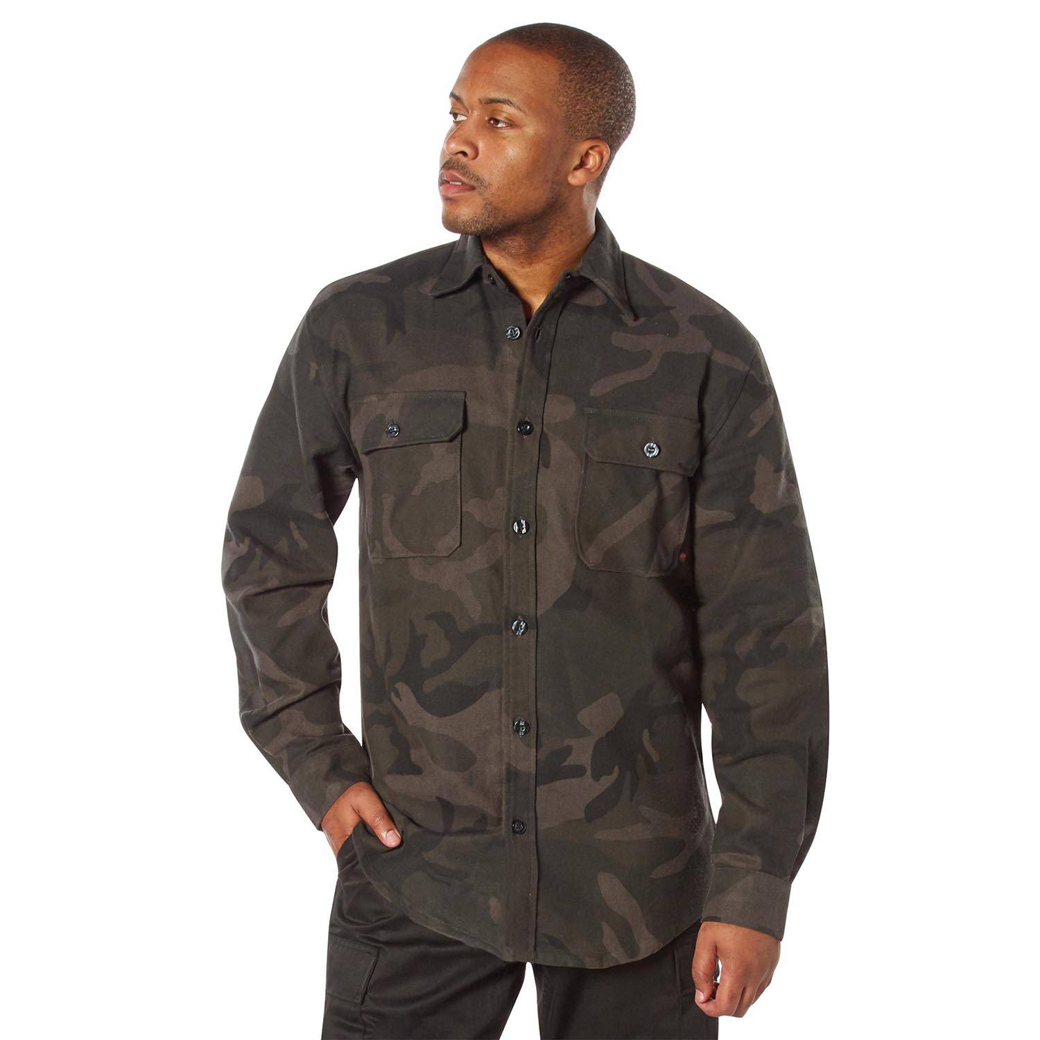 ROTHCO MIDNIGHT CAMO FLANNEL SHIRT IN BLACK CAMO
