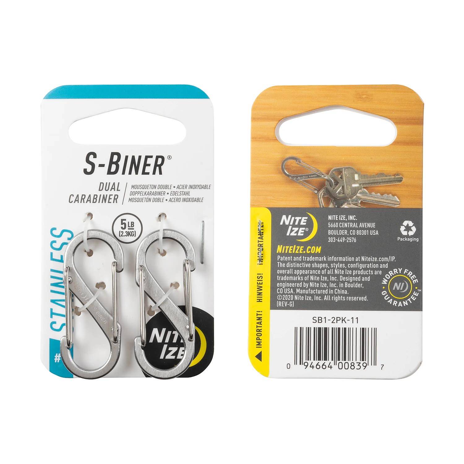 NITE IZE S-BINER STAINLESS STEEL DUAL CARABINER 2 PACK