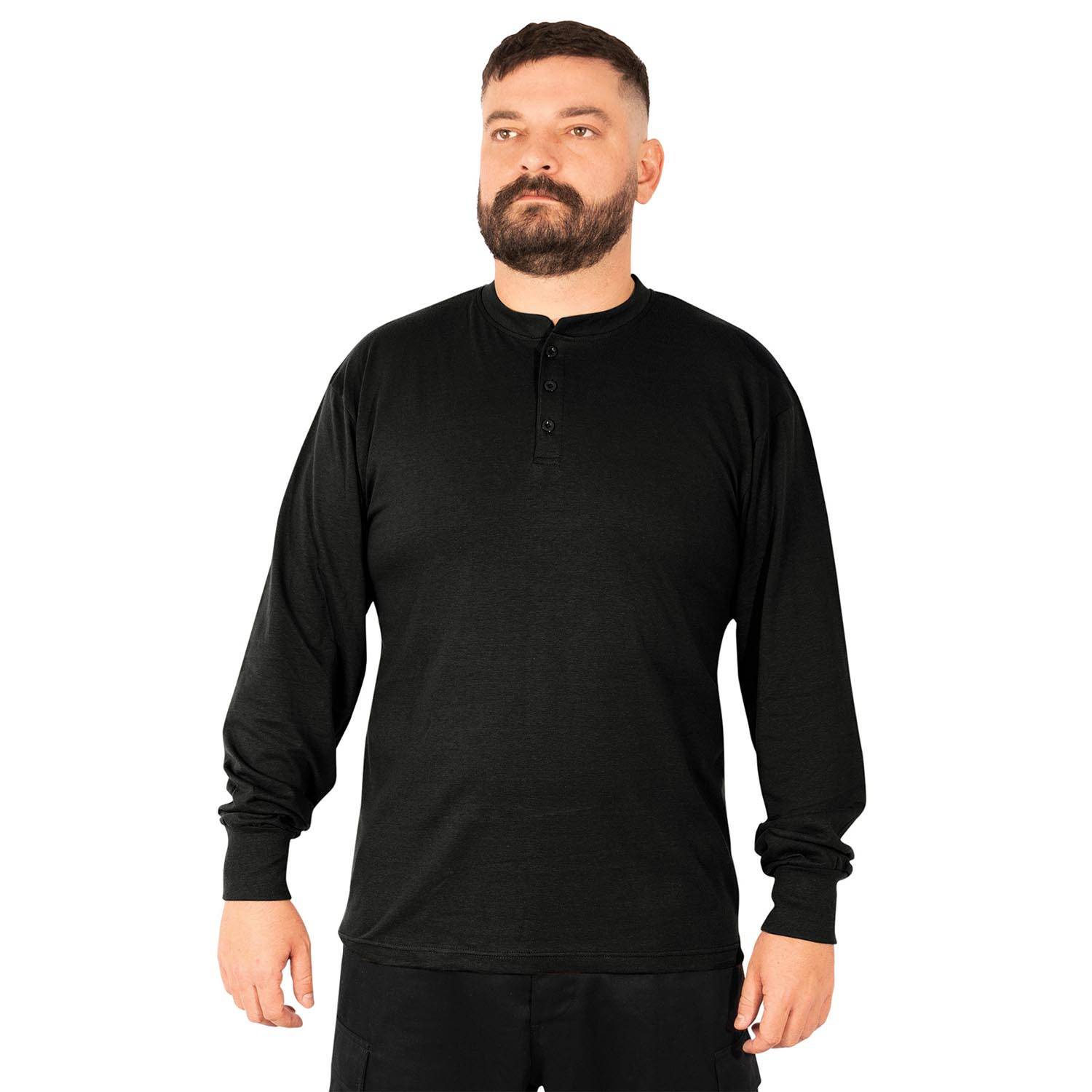 ROTHCO LONG SLEEVE HENLEY T-SHIRT IN BLACK