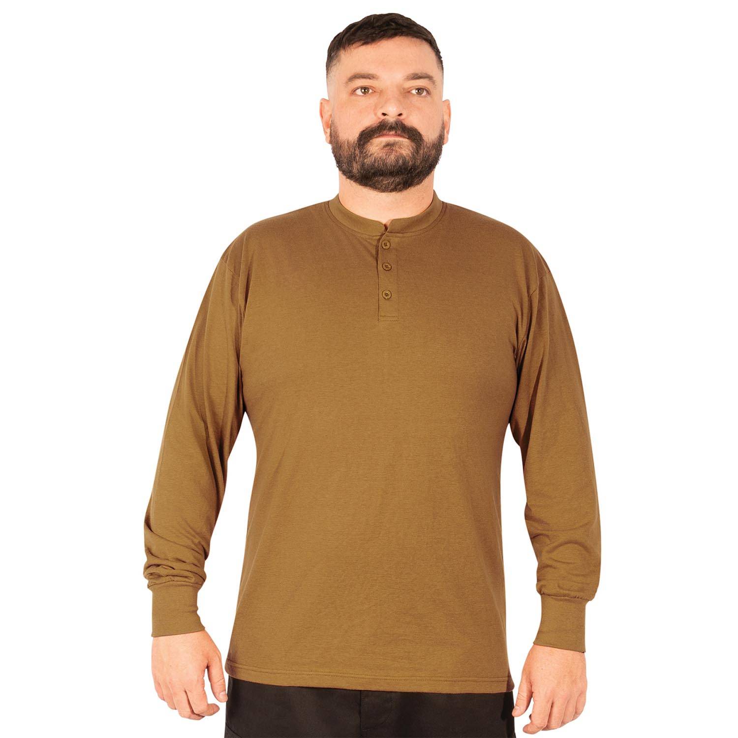 ROTHCO LONG SLEEVE HENLEY T-SHIRT IN BROWN