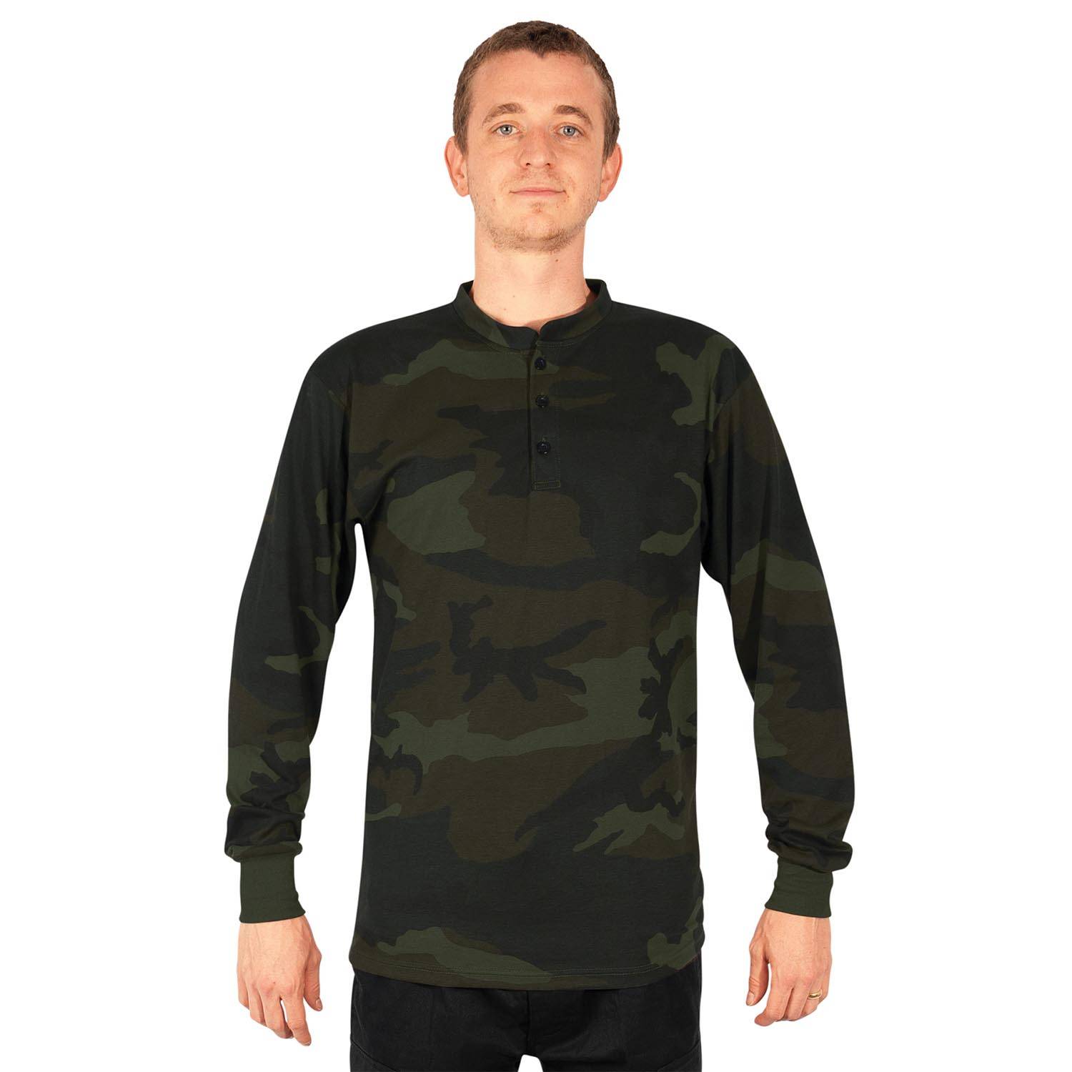 ROTHCO LONG SLEEVE HENLEY T-SHIRT IN WOODLAND